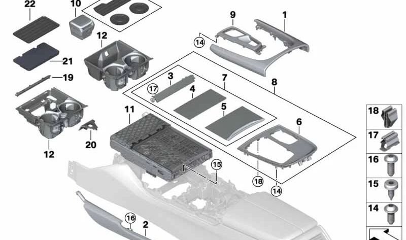 Embellecedor Piano central para BMW G12, G12N (OEM 51167850424). Original BMW