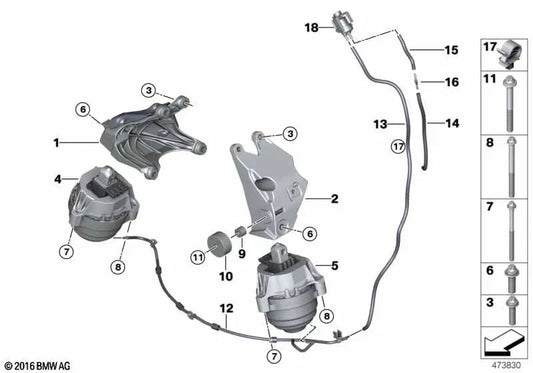 Soporte de motor izquierdo para BMW Serie 5 G30N, G31N, Serie 6 G32N, Serie 7 G11N, G12N (OEM 22116884473). Original BMW