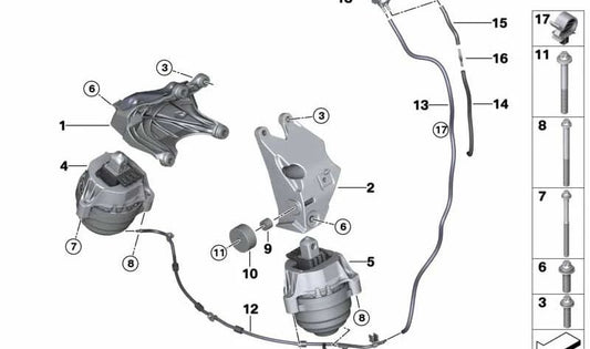 Rechte Motorhalterung für BMW G30N, G31N, G32N, G11N, G12N (OEM 22116884472). Original BMW