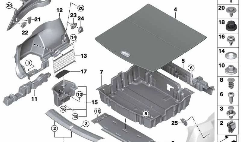 Trunk tray for BMW 2 Series F46, F46N (OEM 51477425332). Original BMW