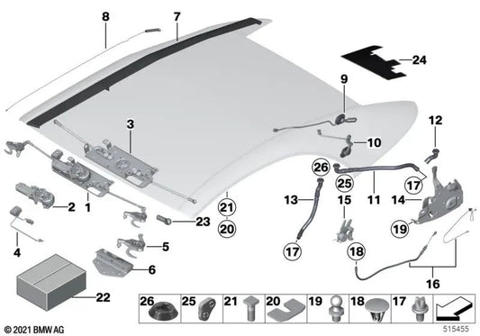 Cerradura de la tapa del techo derecho para BMW Serie 6 F12, F12N (OEM 54347310396). Original BMW