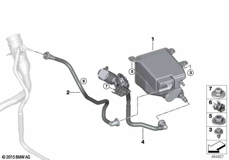 Tubo de ventilación con módulo de diagnóstico de fugas para BMW G11N, G12, G12N (OEM 16117476288). Original BMW