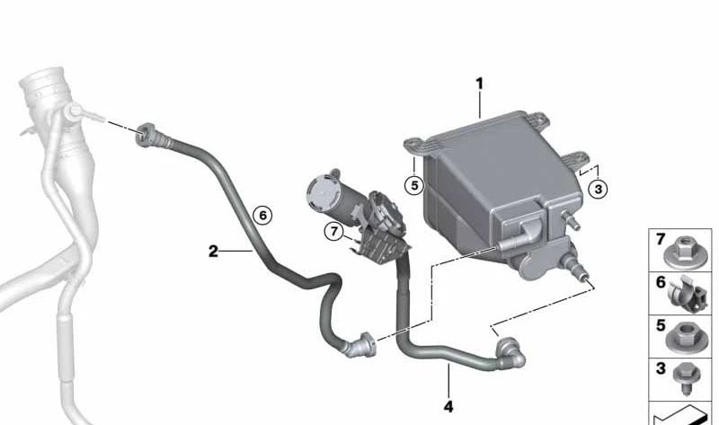 Tubo de ventilación con módulo de diagnóstico de fugas OEM 16117356537 para BMW G11, G12 (Original BMW).