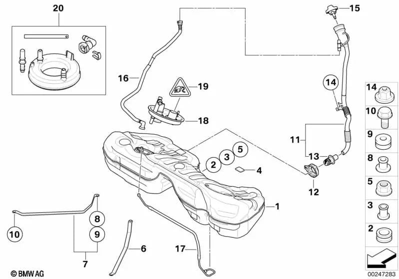 Kit de reparación del tanque de combustible para BMW E82, E88, E90, E92, E93 (OEM 16117194202). Original BMW