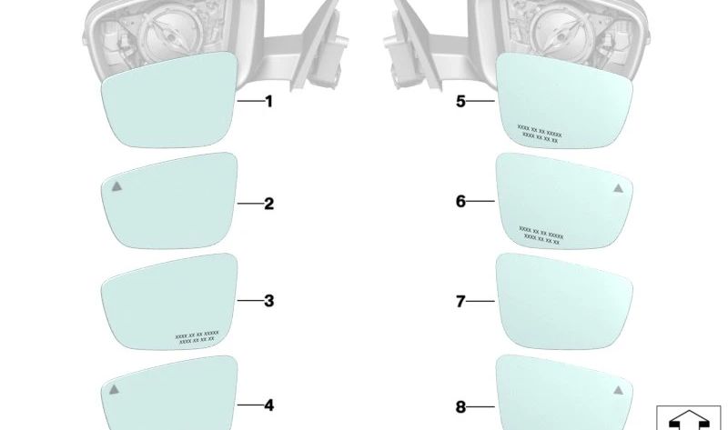 Cristal de espejo calefactado plano izquierdo para BMW G42, G87, G20, G80, G22, G23, G26, G82, G83 (OEM 51165A07B75). Original BMW