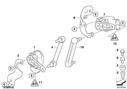 Soporte del sensor de altura delantero para BMW X5 E70, E70N, X6 E71, E72 (OEM 37146773135). Original BMW