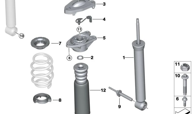 Soporte de amortiguador delantero OEM 33506867478 para BMW F40, F44, F45, F46, F48, F39 y MINI F55, F56, F57, F54, F60. Original BMW y MINI.