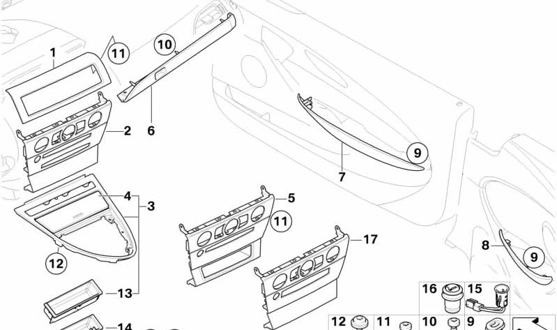 Center Console Decoration for BMW E63N, E64N (OEM 51169111687). Original BMW