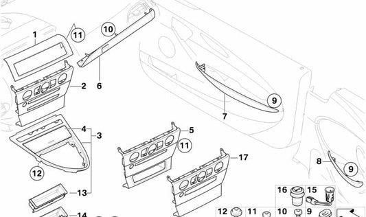 Marco decorativo del salpicadero central para BMW Serie 6 E63N, E64N (OEM 51459171637). Original BMW