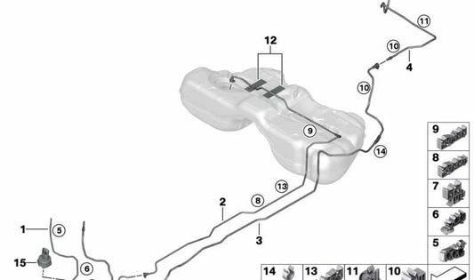 Tubo de ventilación trasero OEM 16127483261 para BMW G11, G12. Original BMW.