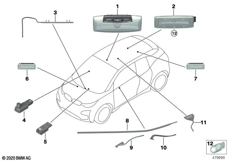 Left Door Handle Guide Light for BMW I01, I01N (OEM 63319259403). Original BMW