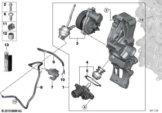 Bomba de refrigerante com componentes adicionais para BMW F40, F44, F45N, F46N, F48, F48N, F39, MINI F54, F54N, F55, F55N, F56, F56N, F57, F60, F60N (OEM 11518888888888888888882. BMW original