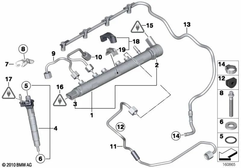 Druckleitung para BMW Serie 1 E81, E82, E87N, E88, F20, F21; Serie 2 F22; Serie 3 E90, E90N, E91, E91N, E92, E93, F30, F30N, F31, F31N, F34; Serie 4 F32, F33; Serie 5 E60N, E61N, F10, F10N, F11, F11N; X1 E84; X3 E83N; X5 F15 (OEM 13537800609). Original BM