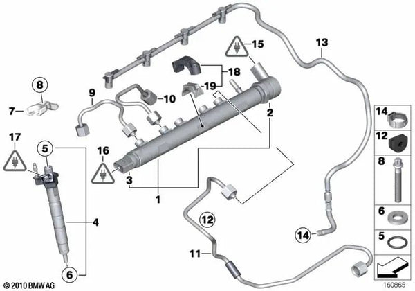 Tubería de presión para BMW E81, E82, E87N, E88, E90, E90N, E91, E91N, E92, E93, E60N, E61N, E84, E83N (OEM 13537800604). Original BMW