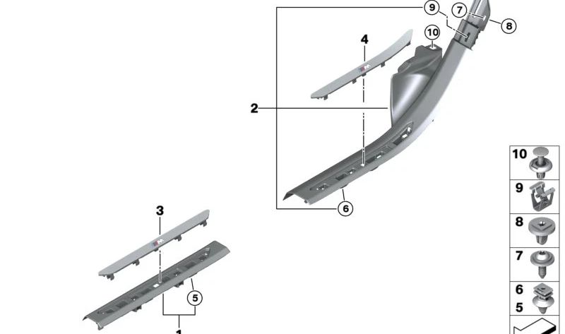 Left rear entry insert for BMW X5 G18, G18N, X7 G07, G07N, XM G09 (OEM 51478072243). Genuine BMW