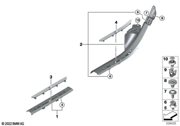 Moldura de entrada trasera derecha para BMW XM G09 (OEM 51475A1E4C4). Original BMW.