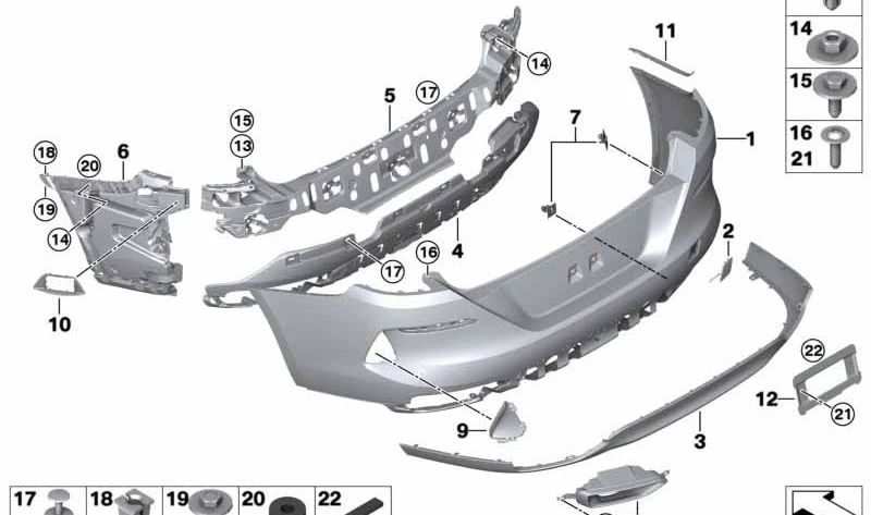 Conexión guardabarros izquierda para BMW G14, G15 (OEM 51127429047). Original BMW.