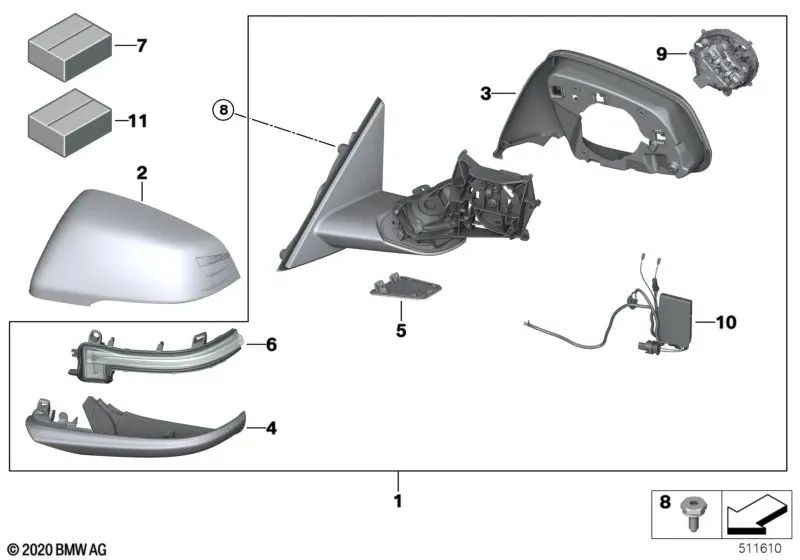 Electrónica del espejo derecho para BMW Z4 G29 (OEM 67135A3DB02). Original BMW.