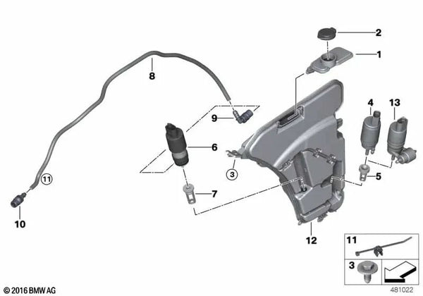 Depósito de Líquido Limpiaparabrisas para BMW G30, G31, G38, G32, G11, G12 (OEM 61668491830). Original BMW