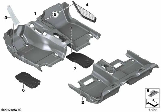 Revestimiento del suelo trasero para BMW Serie 5 F10, F11 (OEM 51477224531). Original BMW.