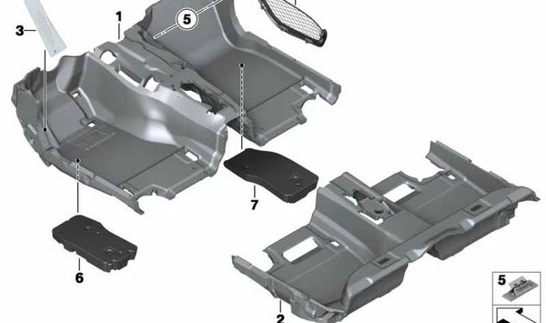 Revestimiento de suelo delantero para BMW Serie 5 F10 (OEM 51478050648). Original BMW.