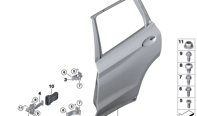 Bisagra de puerta trasera arriba izquierda para BMW X3 F97, G01, G08, X4 F98, G02 (OEM 41007495991). Original BMW