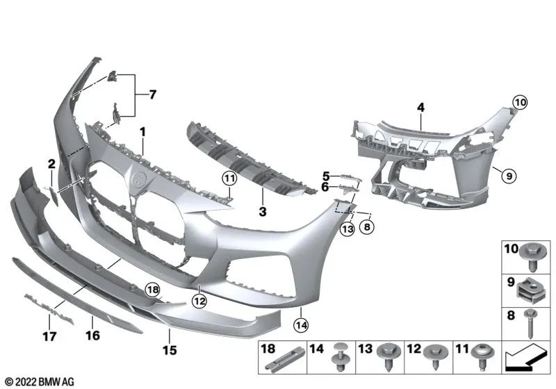 Guía del parachoques derecha superior para BMW Serie 4 G26 (OEM 51118738614). Original BMW.