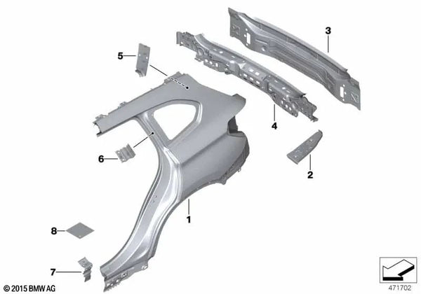 Plancha de refuerzo pilar C izquierda para BMW X1 F48, F49 (OEM 41217407919). Original BMW