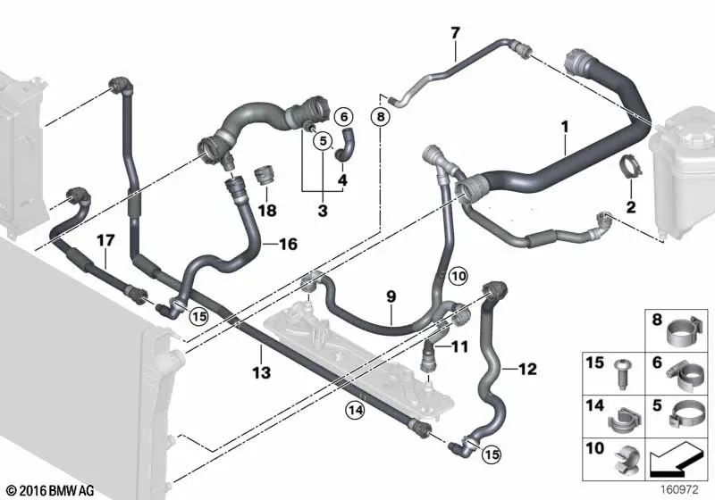 Coolant hose for BMW X5 E70, X6 E71 (OEM 17127794154). Genuine BMW.