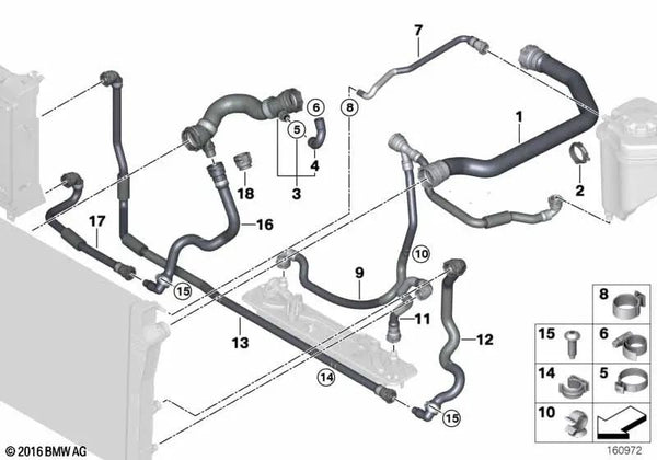 Manguera de refrigerante para BMW E70 X5 (OEM 17127798493). Original BMW.