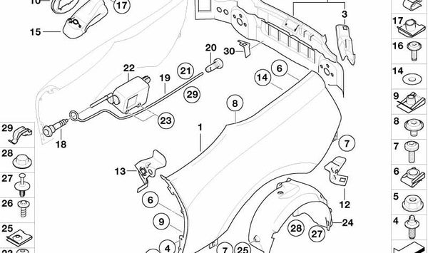 Clip tuerca OEM 51177067802 para BMW E85, E86. Original BMW.