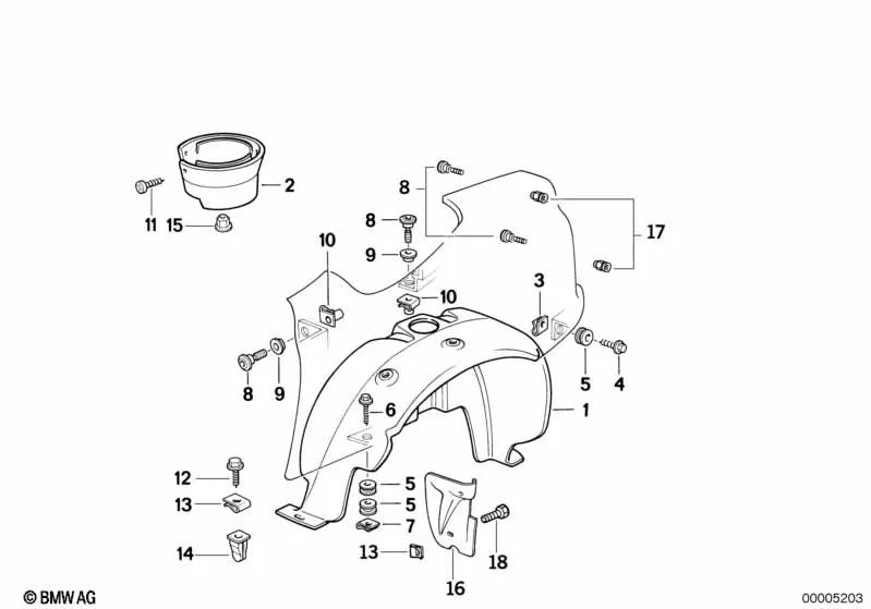 Cubierta del guardabarros trasero derecho para BMW E46, F10, F30 (OEM 51712291158). Original BMW