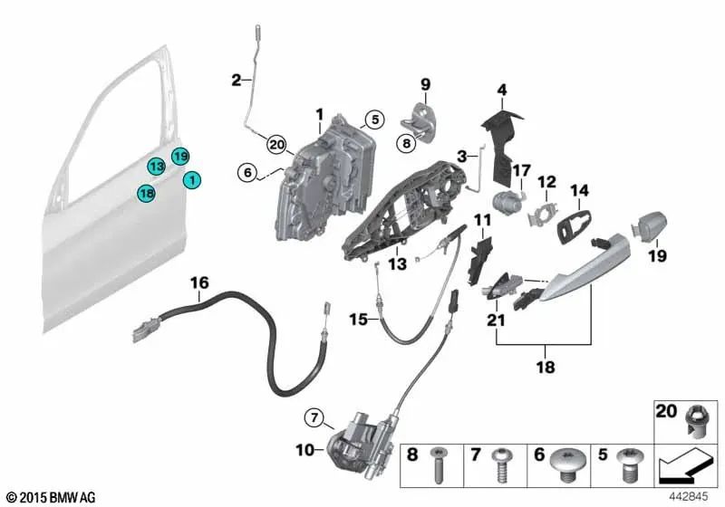 Right front door actuation rod for BMW F16, F86 (OEM 51217324234). Genuine BMW