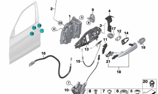 Cable de apertura puerta delantera OEM 51217293621 para BMW F15, F85, F16, F86. Original BMW.