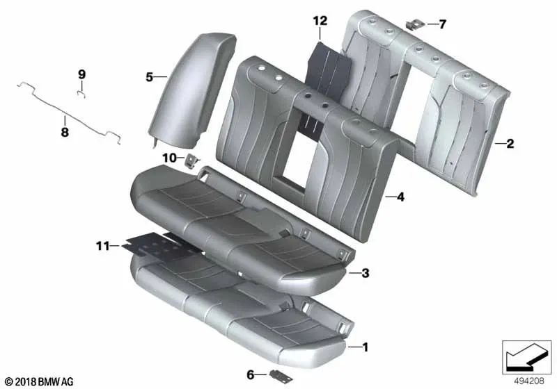 Parte lateral de cuero izquierda para BMW Serie 5 F90, F90N, G30N (OEM 52208071323). Original BMW