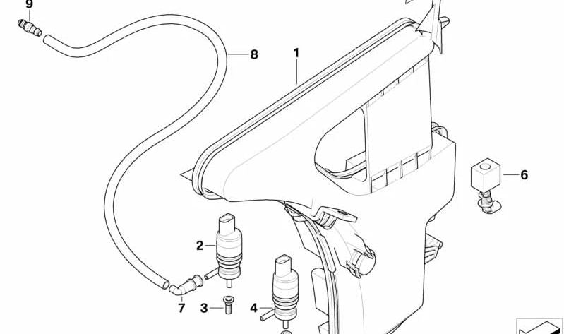 Depósito del sistema de lavado de faros para BMW E90, E92, E93 (OEM 61668041172). Original BMW