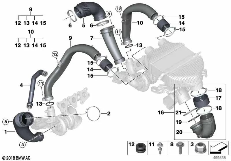 Conducción de aire de carga cilindro 1 - 3 para BMW Serie 2 F87N, Serie 3 F80, F80N, Serie 4 F82, F82N, F83, F83N (OEM 11617846245). Original BMW.