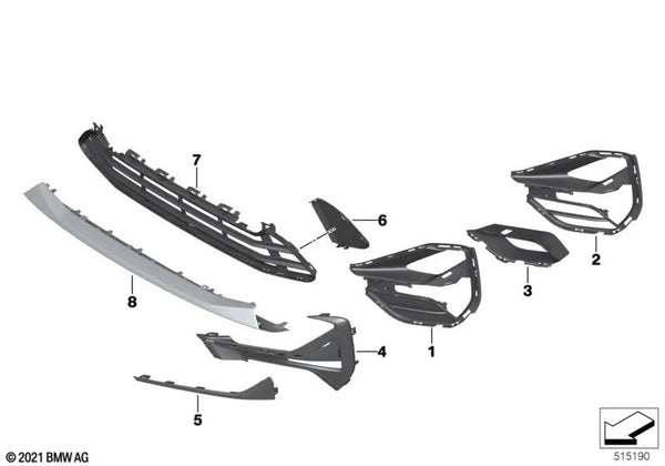 Abrazadera rejilla lateral derecha para BMW X1 F48N (OEM 51117954256). Original BMW.