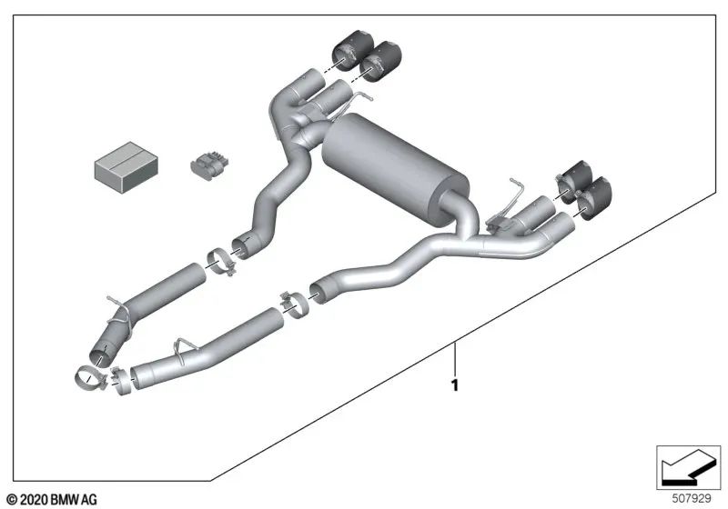 Sistema de escape silencioso para BMW F91, F92 (OEM 18302463405). Original BMW