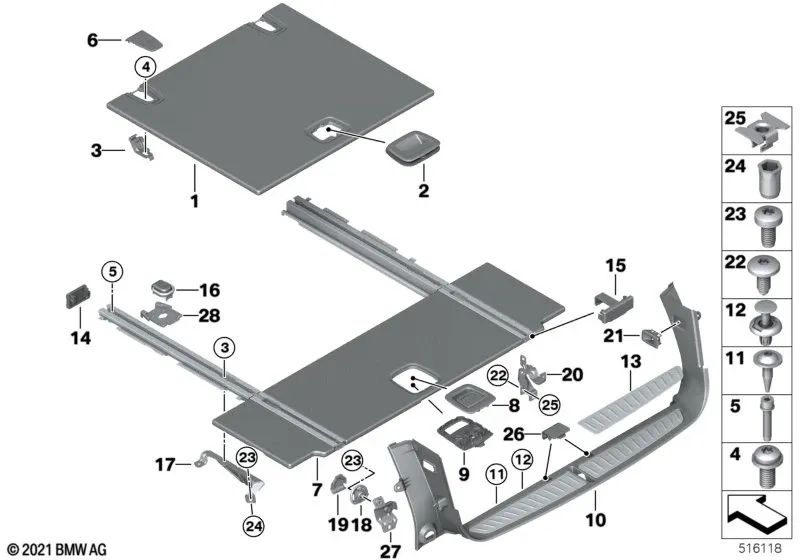 Shelf hinge for BMW G31, G31N (OEM 51477387478). Genuine BMW.