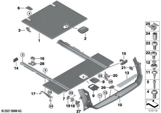 Bisagra para estante para BMW G31, G31N (OEM 51477387478). Original BMW.