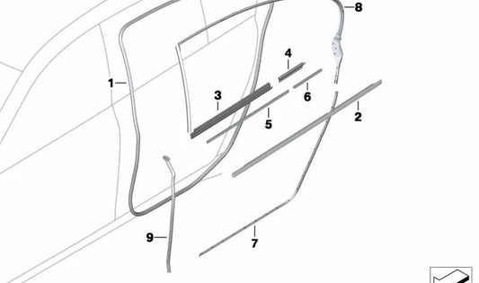 Embellecedor exterior de puerta trasera izquierda OEM 51357178013 para BMW F01, F02, F04. Original BMW.