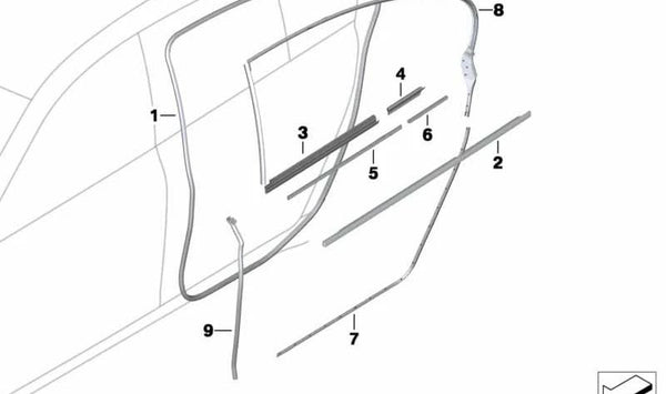 Listón corto interior derecho para BMW Serie 7 F01, F04 (OEM 51359141412). Original BMW