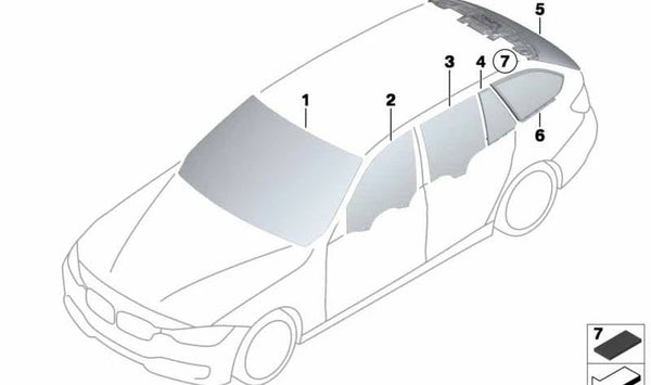 Cristal lateral trasero izquierdo OEM 51377259247 para BMW Serie 3 Touring (F31). Original BMW.