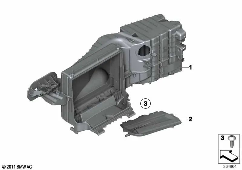 Tapa de la caja del filtro para BMW Serie 5 F07, F10, F11, F18 Serie 6 F06, F12, F13 Serie 7 F01, F02, F04 (OEM 64119187289). Original BMW.