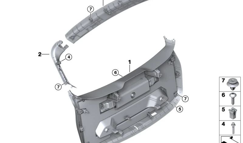 Revestimiento exterior del portón trasero derecho para BMW U06 (OEM 51498494234). Original BMW.