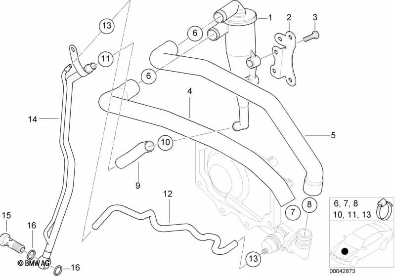 Manguito de ventilación para BMW X5 E53, Z8 E52 (OEM 11157556838). Original BMW