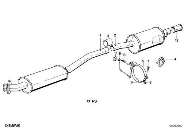 Silenciador delantero para BMW Serie 5 E28 (OEM 18111177691). Original BMW.