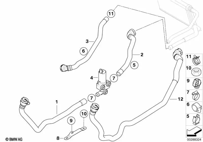 Engine pre-hose for BMW 1 Series E82, E88 3 Series E90, E91, E92, E93 (OEM 64219127403). Genuine BMW