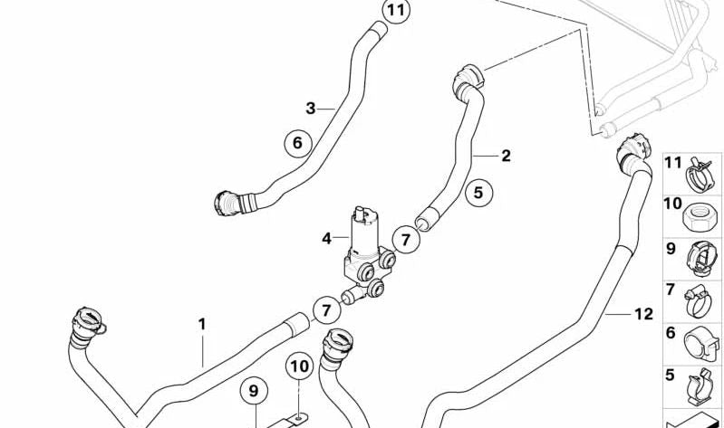 Radador OEM de mangueira de refrigerante 64219222700 para BMW E82, E88, E90, E91, E92, E93, E84. BMW original.